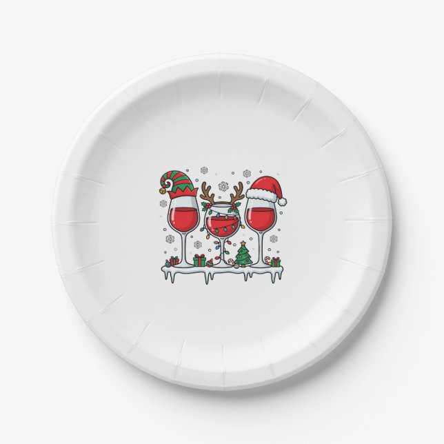 Weihnachtsrotweingläser Feiertagsvektor Pappteller (Vorderseite)