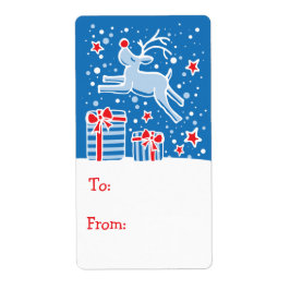 Weihnachtsrübertier-Geschenkschild blau (von und n