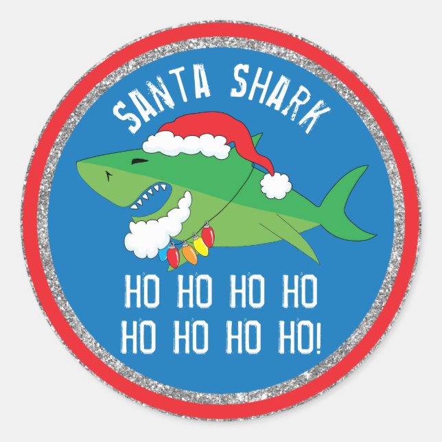 Weihnachtsrundkleber Santa Shark personalisieren Runder Aufkleber (Vorderseite)
