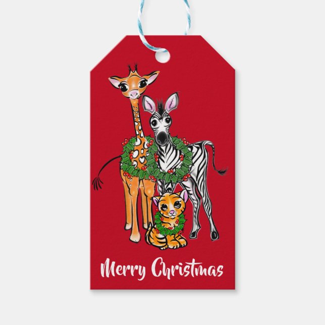 Weihnachtssafari, Zebragiraffe Löwe Geschenkanhänger (Vorderseite)