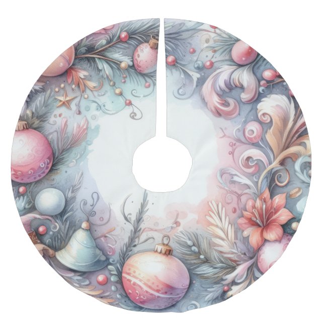 Weihnachtssaison in Aquarellen Polyester Weihnachtsbaumdecke (Vorderseite)