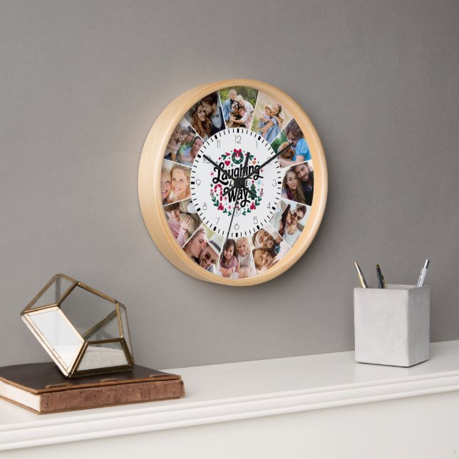 Weihnachtssaison Snowman Multi Foto Collage Uhr (Büro)