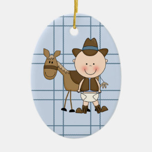 Weihnachtssammlungs-Baby-Cowboy-Pferd Keramik Ornament