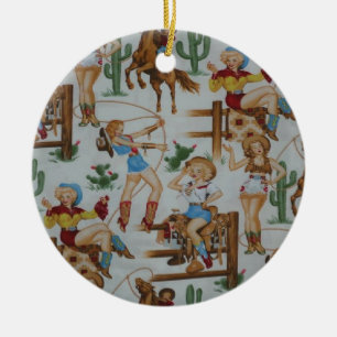 Weihnachtssammlungs-Retro Cowgirls Keramik Ornament
