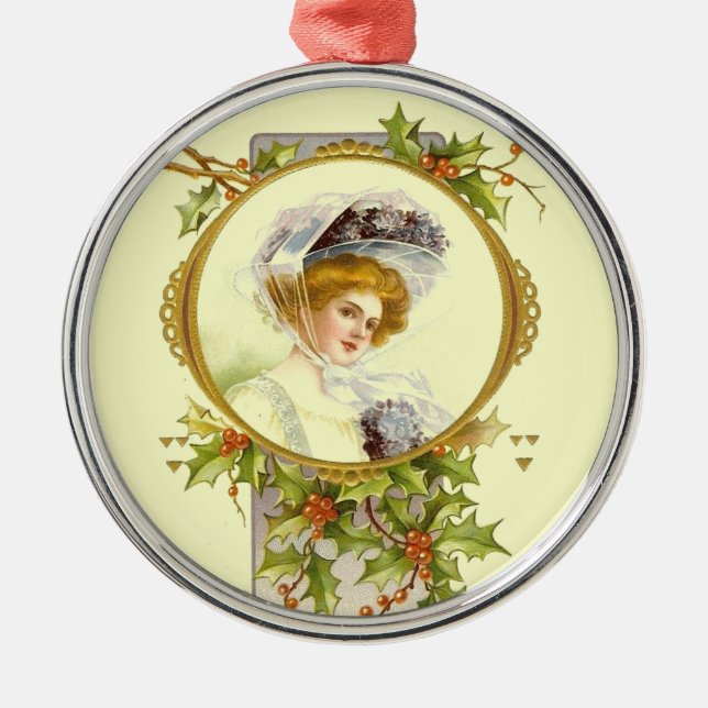 Weihnachtssammlungs-Vintage viktorianische Dame Silbernes Ornament (Vorne)