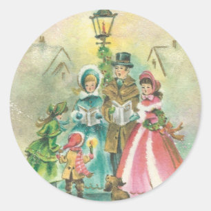 Weihnachtssänger im Vintage-Stil Runder Aufkleber