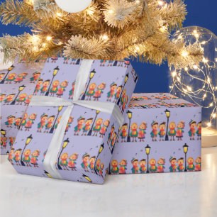 Weihnachtssänger singen an einem Laternenpfahl Geschenkpapier