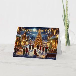Weihnachtssänger um einen leuchtenden Baum