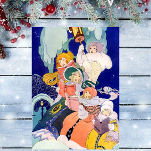 Weihnachtssänger unter den Sternen auf einer Vinta Feiertagspostkarte
