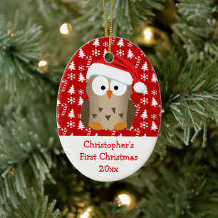Weihnachtssankt-Eulen-personalisierte Keramik Ornament