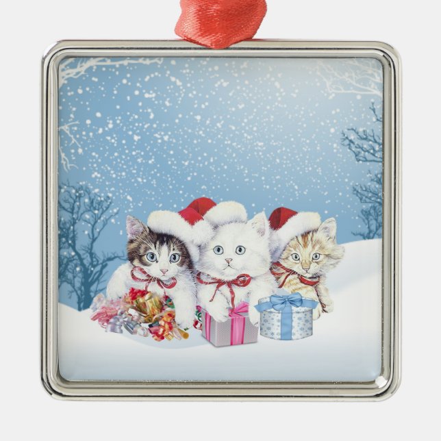 Weihnachtssankt kittems Verzierung Silbernes Ornament (Vorne)