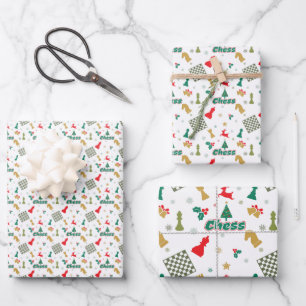 Weihnachtsschach - Stücke, Baum, Holly, Rentier Geschenkpapier Set