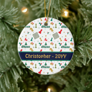 Weihnachtsschach - Stücke, Baum, Holly, Rentier Keramik Ornament