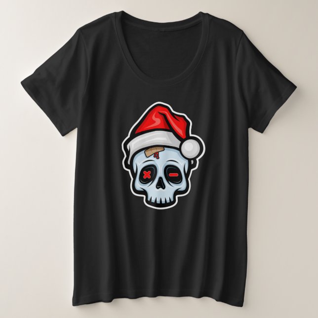 Weihnachtsschädel, Cartoon Stil Große Größe T-Shirt (Design vorne)