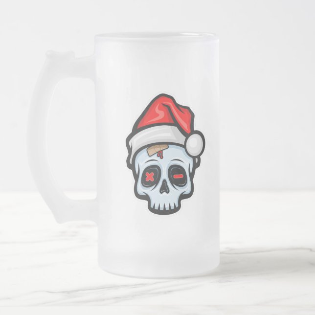 Weihnachtsschädel, Cartoon Stil Mattglas Bierglas (Links)