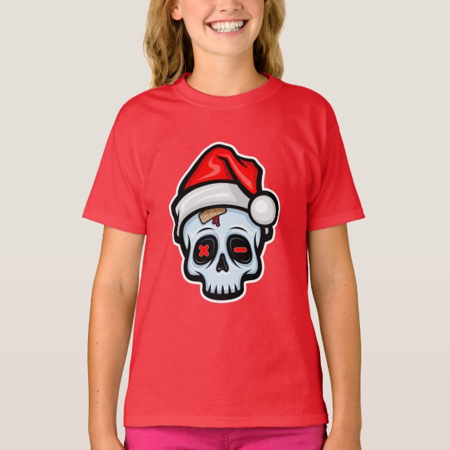 Weihnachtsschädel, Cartoon Stil T-Shirt (Vorderseite)