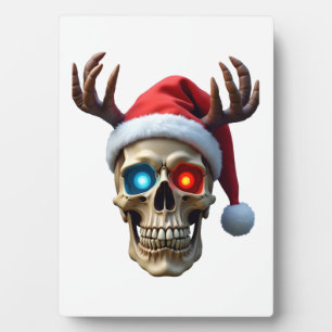Weihnachtsschädel mit Santa Hut und Geweih Mystik Fotoplatte