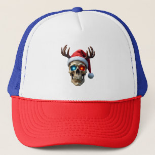 Weihnachtsschädel mit Santa-Hut und Geweih Mystik Truckerkappe