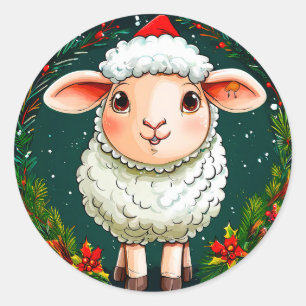 Weihnachtsschaf Cartoon Runder Aufkleber