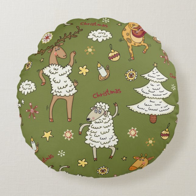 Weihnachtsschaf Rundes Kissen (Vorderseite)