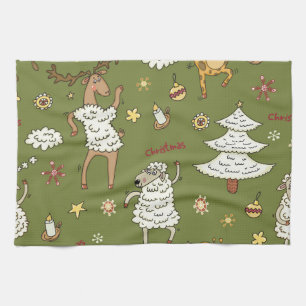 Weihnachtsschaf: Tier Illustration im Vintage-Stil Geschirrtuch
