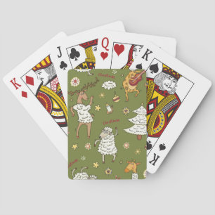 Weihnachtsschaf: Tier Illustration im Vintage-Stil Spielkarten