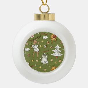 Weihnachtsschaf: Vintage Illustration von Tieren. Keramik Kugel-Ornament