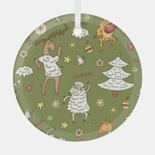 Weihnachtsschaf: Vintage Illustration von Tieren. Ornament Aus Glas