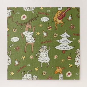 Weihnachtsschaf: Vintage Illustration von Tieren. Puzzle