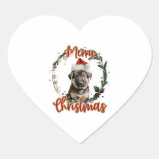 Weihnachtsschäfer in Weihnachtsmannmütze Herz-Aufkleber