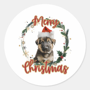 Weihnachtsschäfer in Weihnachtsmannmütze Runder Aufkleber