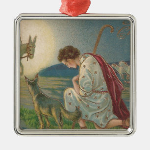 Weihnachtsschäfer kehren zum Beten nieder Silbernes Ornament