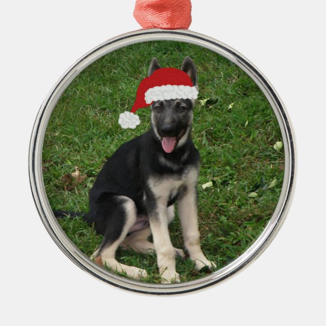 Weihnachtsschäferhund-Verzierung Silbernes Ornament (Vorne)