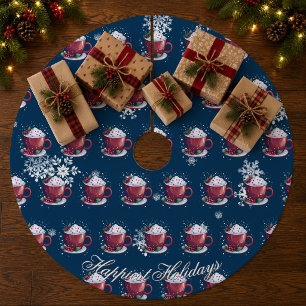 Weihnachtsschale heiße Schokolade Blau Fleece Weihnachtsbaumdecke
