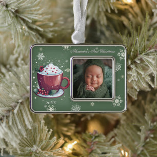 Weihnachtsschale Heiße Schokolade Foto Grün Rahmen-Ornament Silber