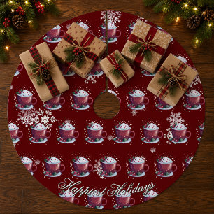 Weihnachtsschale heiße Schokolade Rot Fleece Weihnachtsbaumdecke