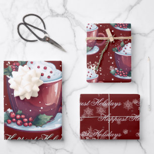 Weihnachtsschale heiße Schokolade Rot Geschenkpapier Set