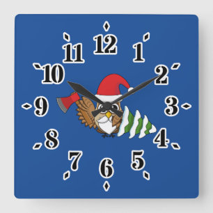 Weihnachtsschale mit Ax und Schneebaum Quadratische Wanduhr
