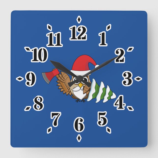 Weihnachtsschale mit Ax und Schneebaum Quadratische Wanduhr (Vorderseite)