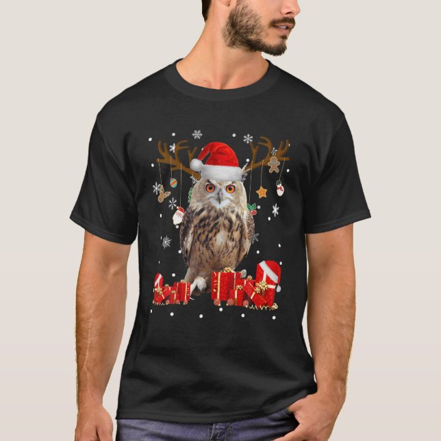 Weihnachtsschale Weihnachtsmann-Rentiere-Owl Lover T-Shirt (Vorderseite)