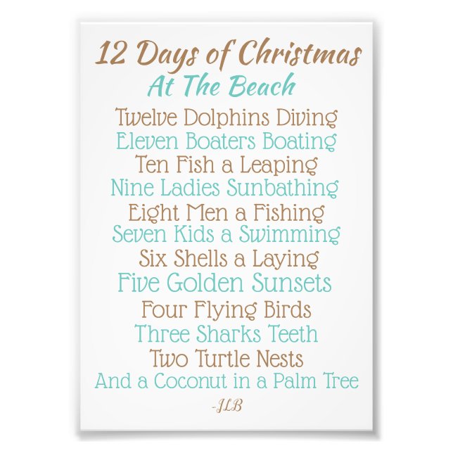 Weihnachtsschild 12 Weihnachtstage am Strand Fotodruck (Vorne)