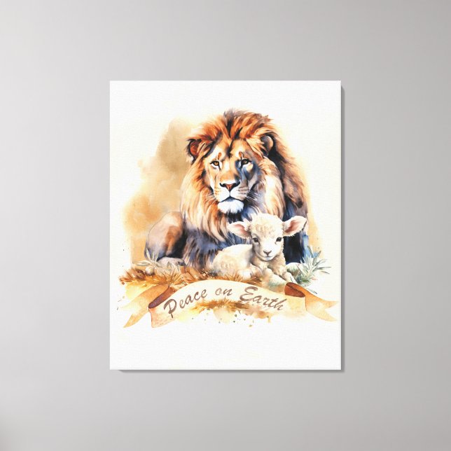 Weihnachtsschild für Löwen und Lamm Leinwanddruck (Vorderseite)