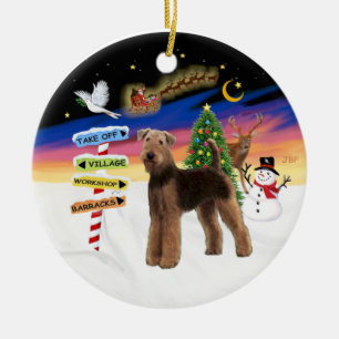 Weihnachtsschilder - Airedale (stehend) Keramik Ornament