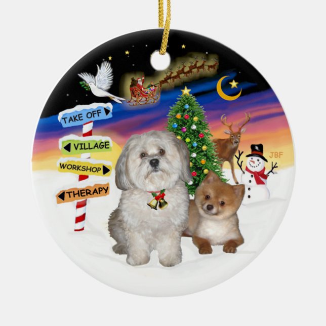 Weihnachtsschilder - Havanese & Spitz Keramik Ornament (Vorne)