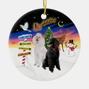 Weihnachtsschilder - Zwei Standard-Poodles (B+W) Keramikornament