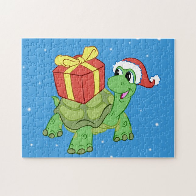 Weihnachtsschildkröte mit dem Geschenk Puzzle (Horizontal)