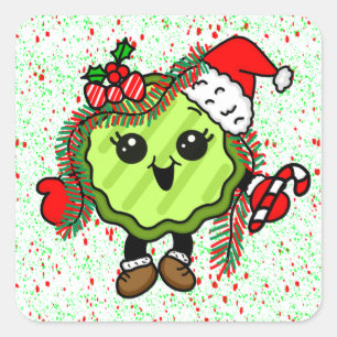 Weihnachtsschlange   Funny Holiday Pickles Quadratischer Aufkleber