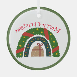 Weihnachtsschleife mit einem Geschenk Ornament Aus Glas