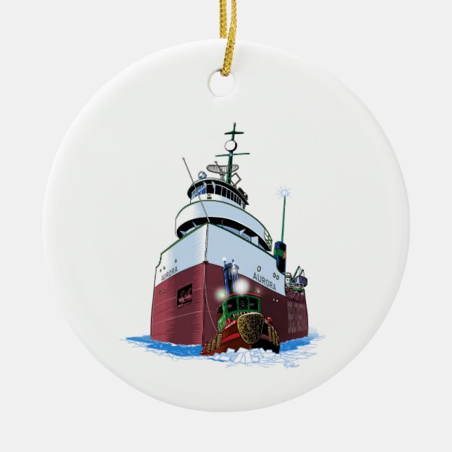 Weihnachtsschlepper und Frachter Keramik Ornament (Vorne)