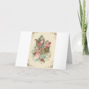 Weihnachtsschlitten mit Engeln im Vintage-Stil Feiertagskarte